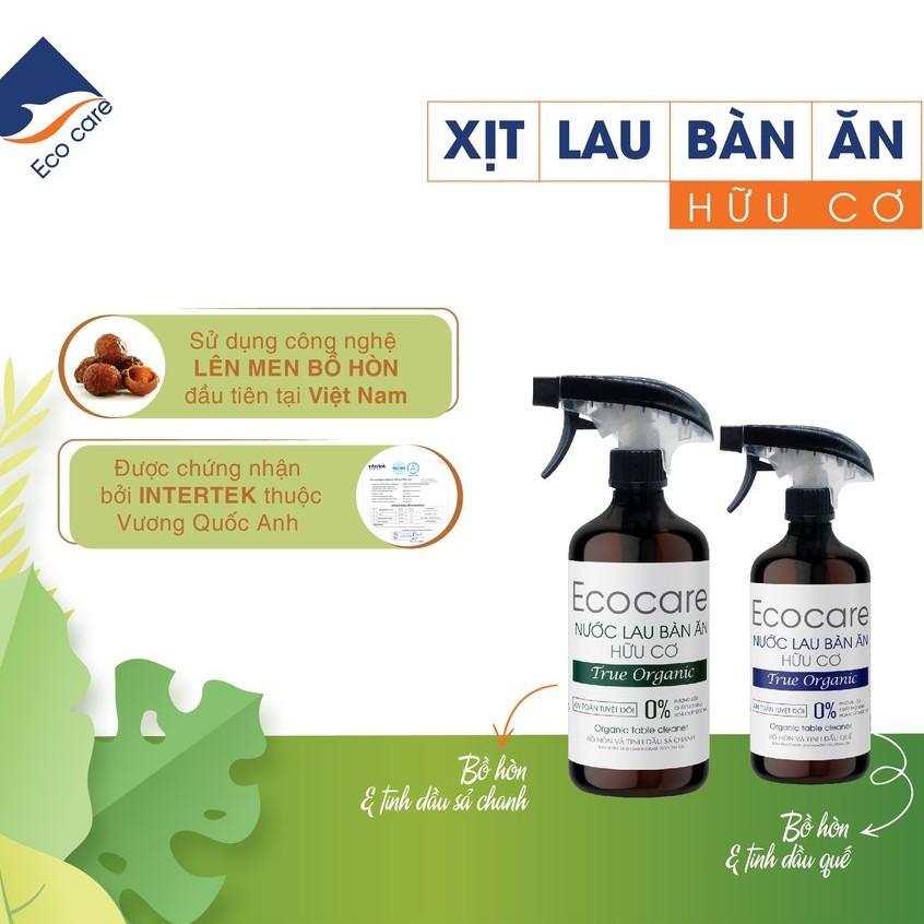 Xịt lau bàn ăn hữu cơ bồ hòn (Ecocare) - 500ml | sả chanh, quế