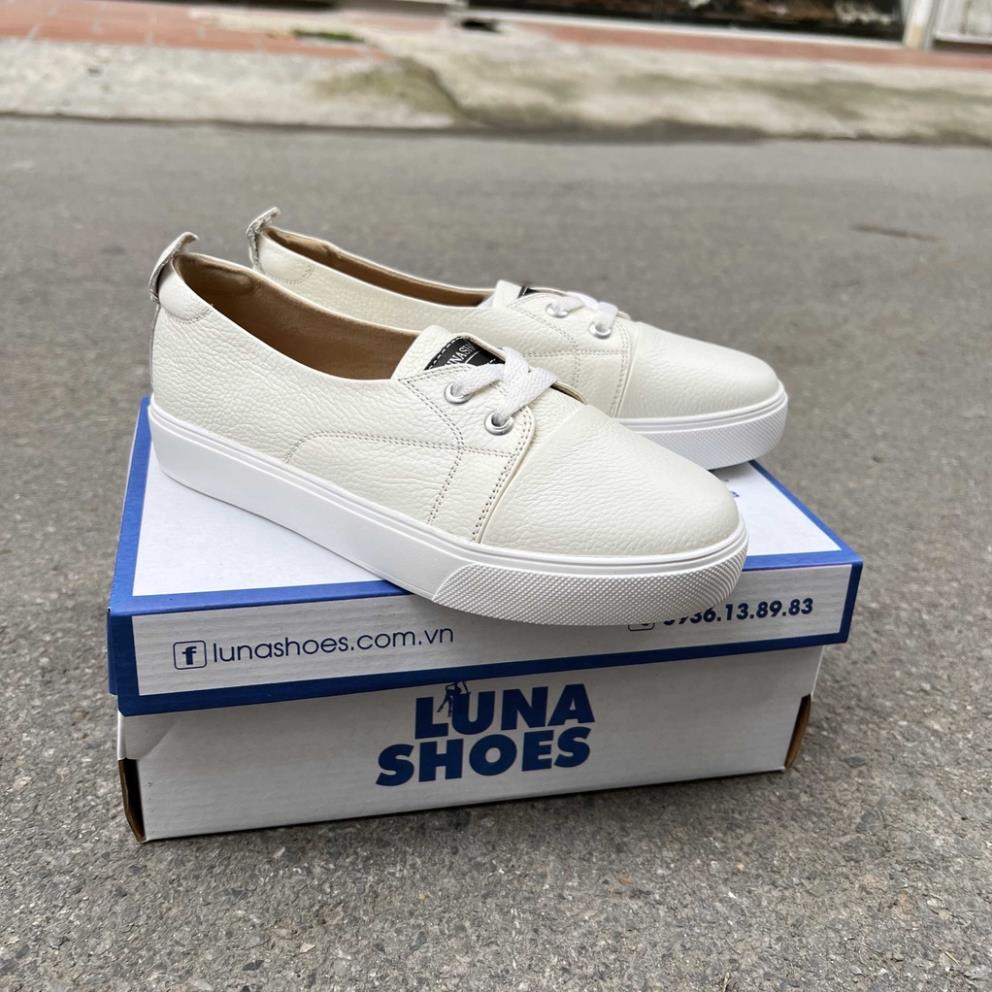 Giày sneaker nữ da bò mềm êm chân Lunashoes (702) giầy lười slip on đế mềm cao 2p cực đẹp hack chiều cao VLE