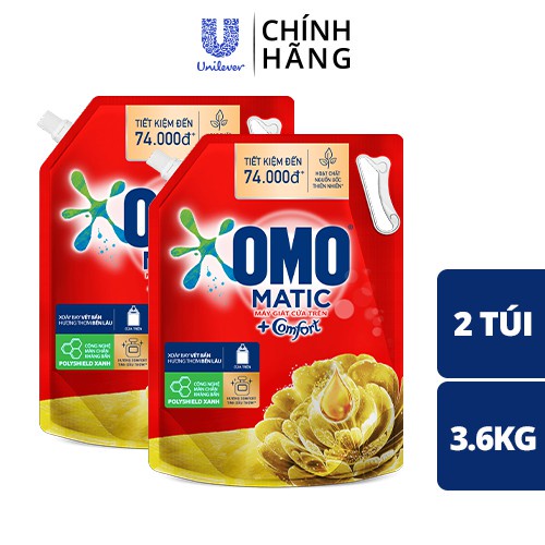 Hot Combo 2 Túi Nước giặt OMO Matic chuyên dụng Cửa Trên 3.6kg/túi hot