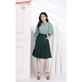 Aó sơ mi kiểu nữ CRAZYTEEN cổ nhọn tay bồng sang trọng (LC0205)