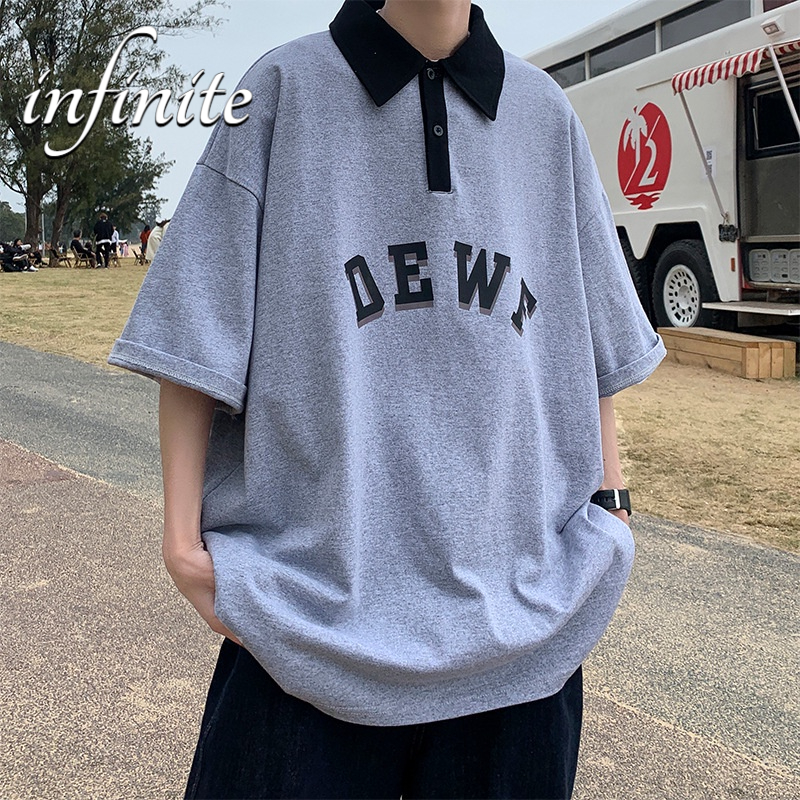 Áo polo Tay Ngắn Dáng Rộng Thời Trang Phong Cách Hong Kong Cho Nam