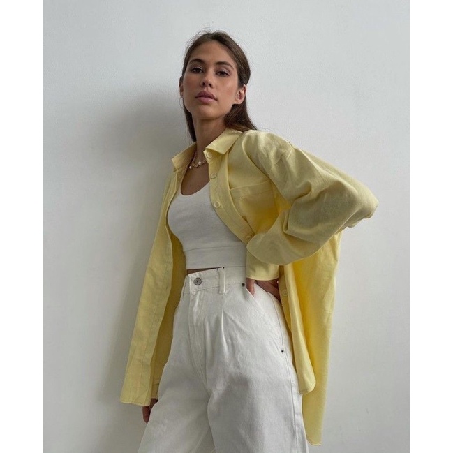 ÁO SƠ MI VÀNG OVERSIZE