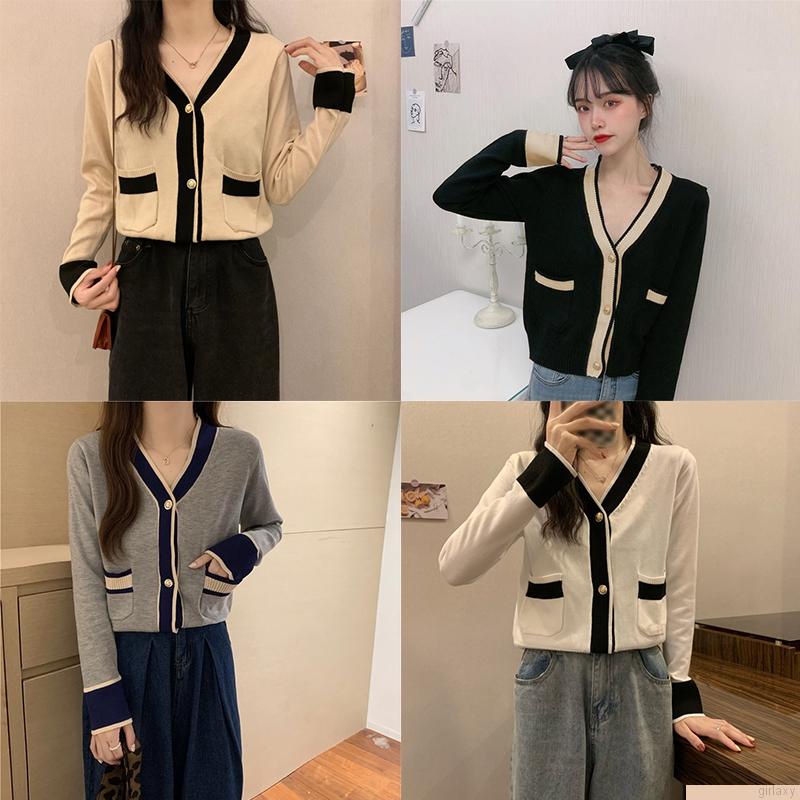 Áo khoác cardigan tay dài cổ chữ V màu sắc thời trang cho nữ