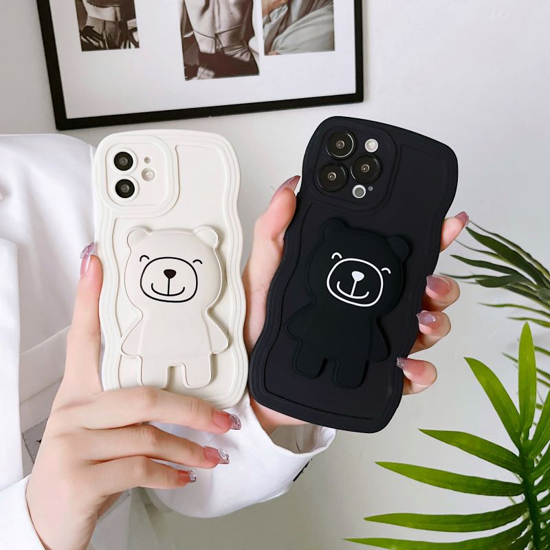 Ốp Điện Thoại Có Vòng Đỡ Hình Gấu Cười Cho Redmi Note 11 10 9 Pro K30 K40 Pro
