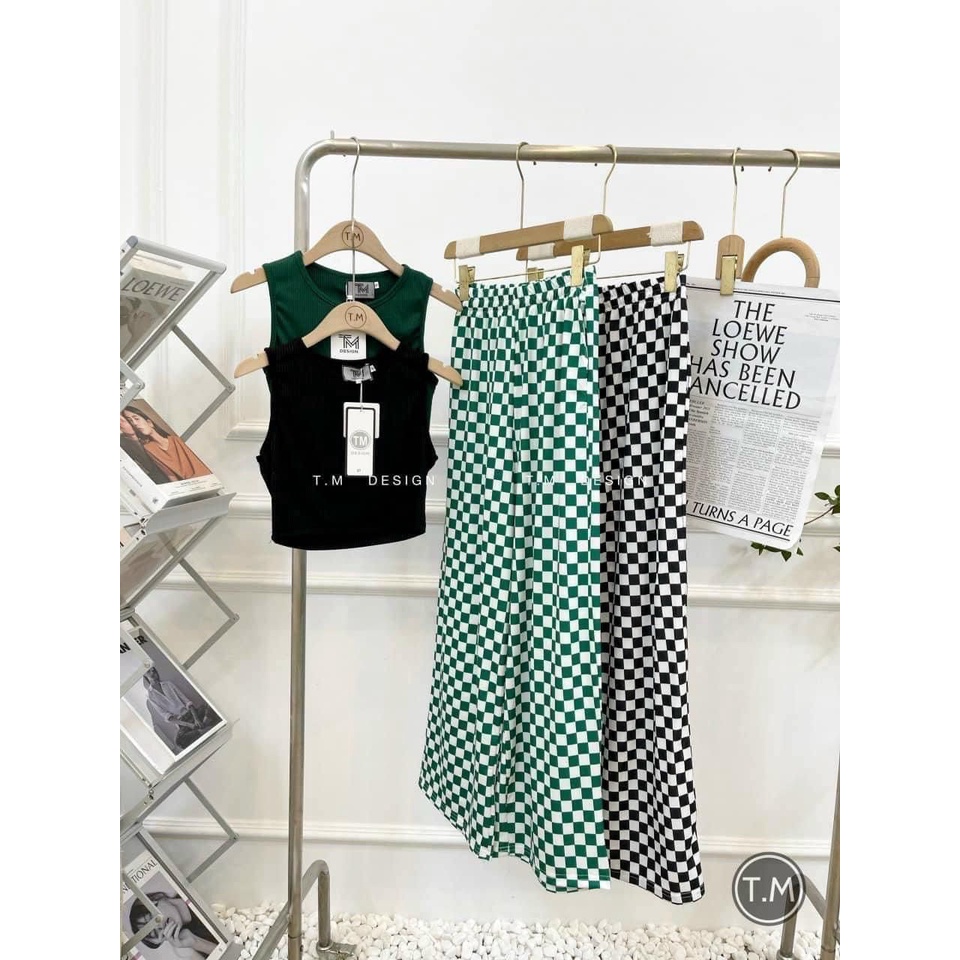 Quần ống sớ kẻ ô vuông phong cách