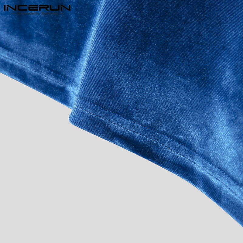 Áo nam INCERUN lệch vai màu trơn vải nhung mềm thời trang ấm áp mùa đông