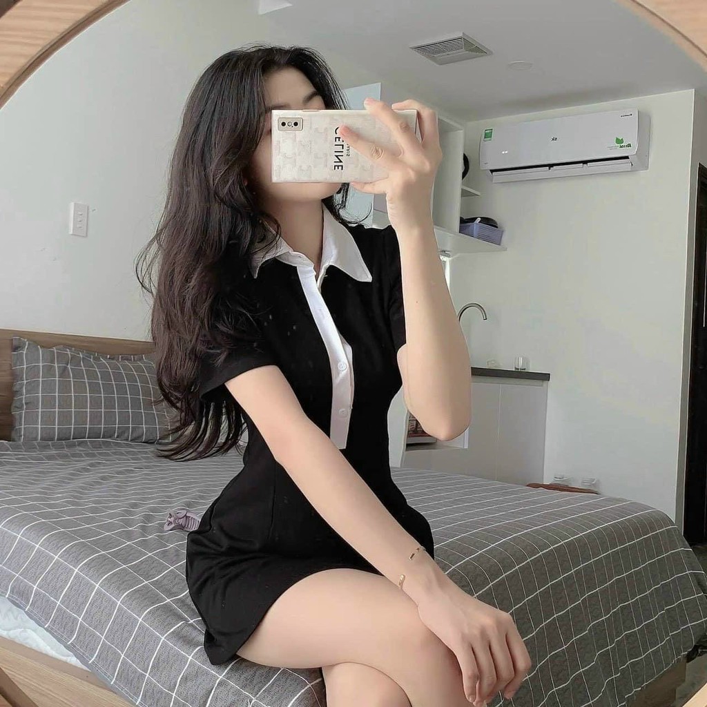 ĐẦM POLO ĐEN CỔ VIỀN TRẮNG 💍