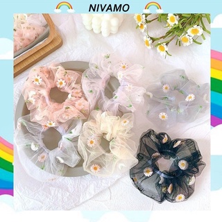 Cột Tóc Vải Scrunchies Họa Tiết Hoa Cúc Trong Suốt SC02