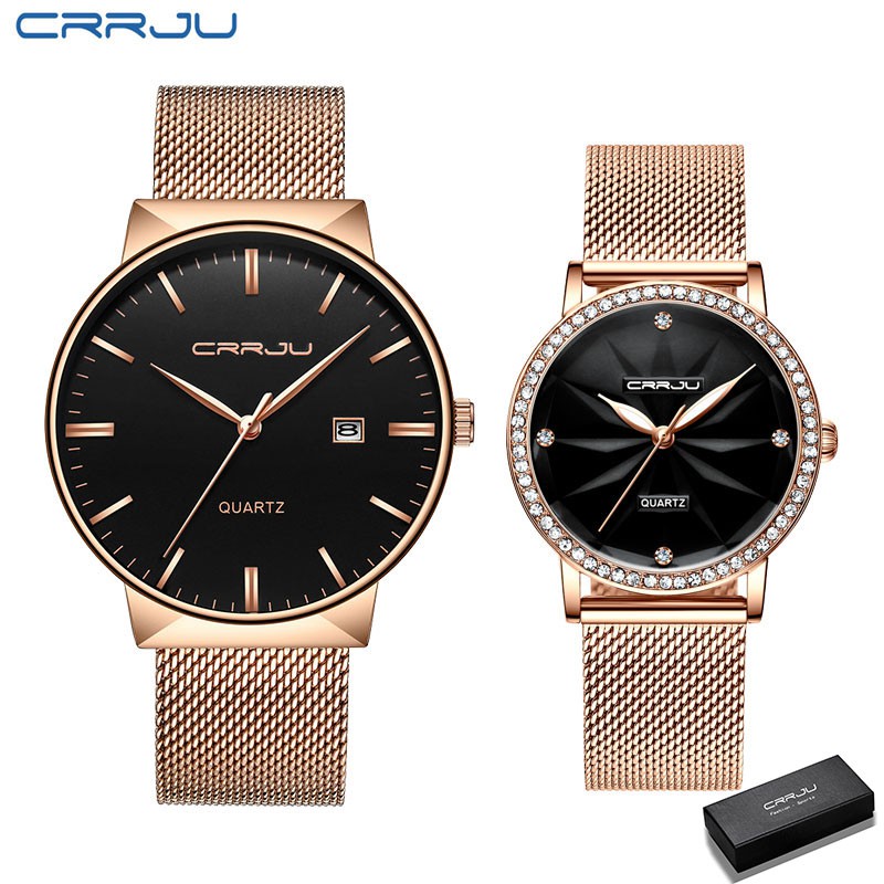 Đồng Hồ CRRJU Thạch Anh Chống Thấm Nước Bằng Thép Không Gỉ Thời Trang Sang Trọng Dành Cho Cặp Đôi 2213 2171