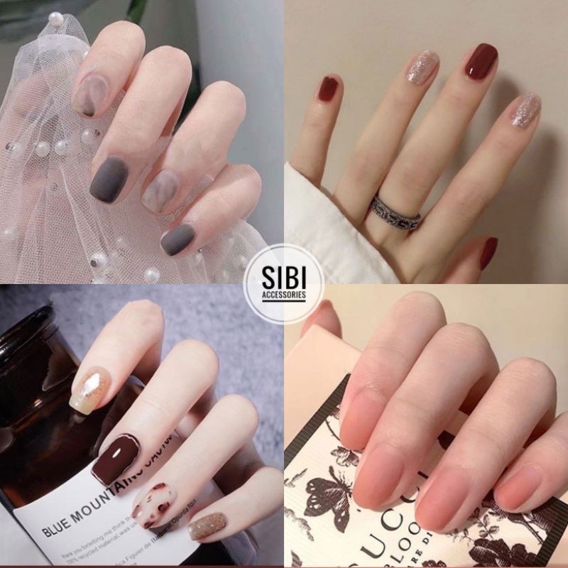 Bộ 24 Móng Tay Giả Hoạ Tiết 3D Kèm Keo