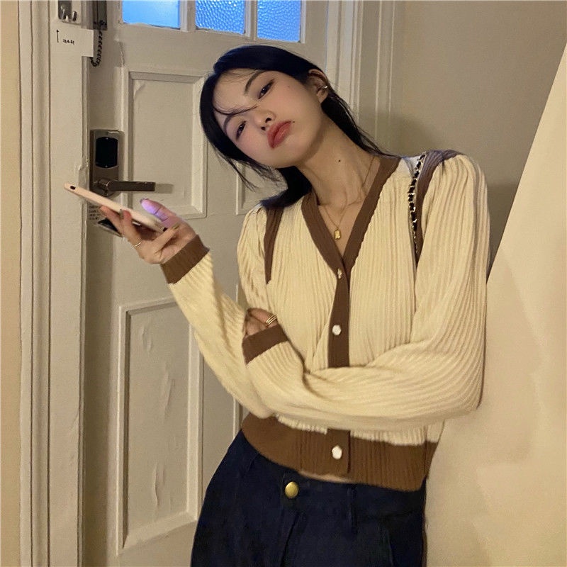 Áo Khoác Cardigan Dệt Kim Tay Dài Cổ Chữ V Thời Trang Xinh Xắn Cho Nữ