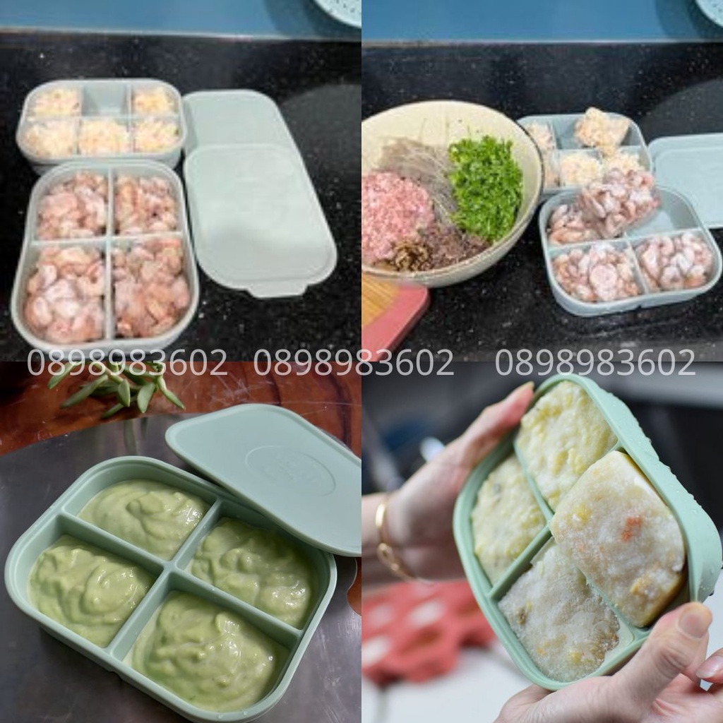 Khay silicon trữ đông 4 ngăn có nắp, sử dụng đa năng, kích thước 16.4x12.4x3.8cm, an toàn, tiện lợi
