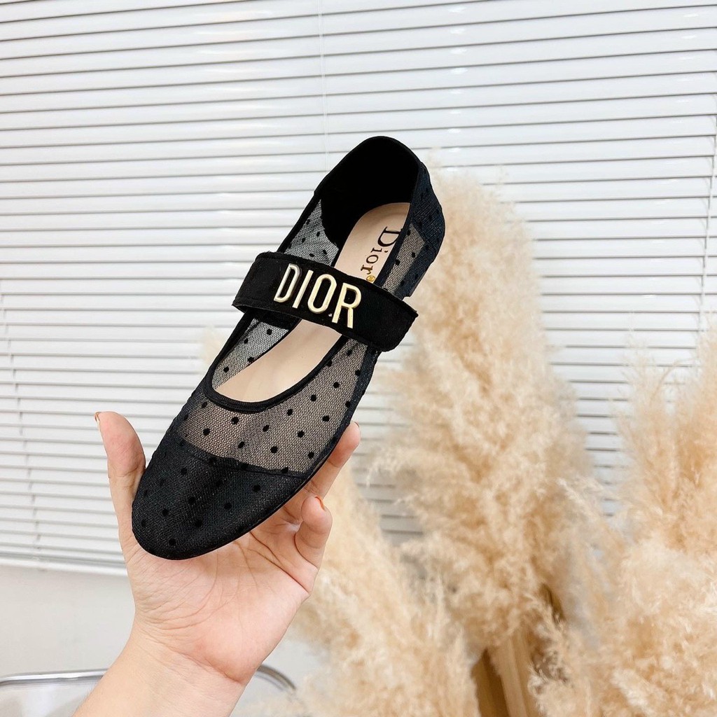 Giày búp bê nữ đế 1P Dior bi lưới Siêu xinh