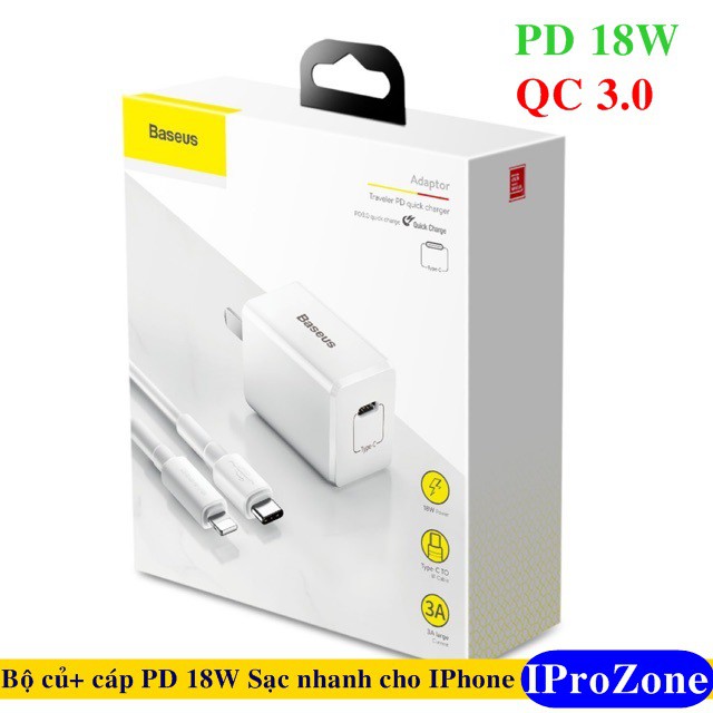 Bộ sạc nhanh PD 18W cho Apple IPhone , IPad chính hãng Baseus PD Quick Chager 3.0