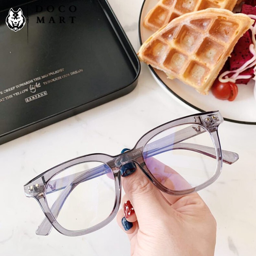Kính mắt thời trang Eyes Light T423 gọng kính giả cận nam nữ chữ V mắt vuông 2 chấm góc
