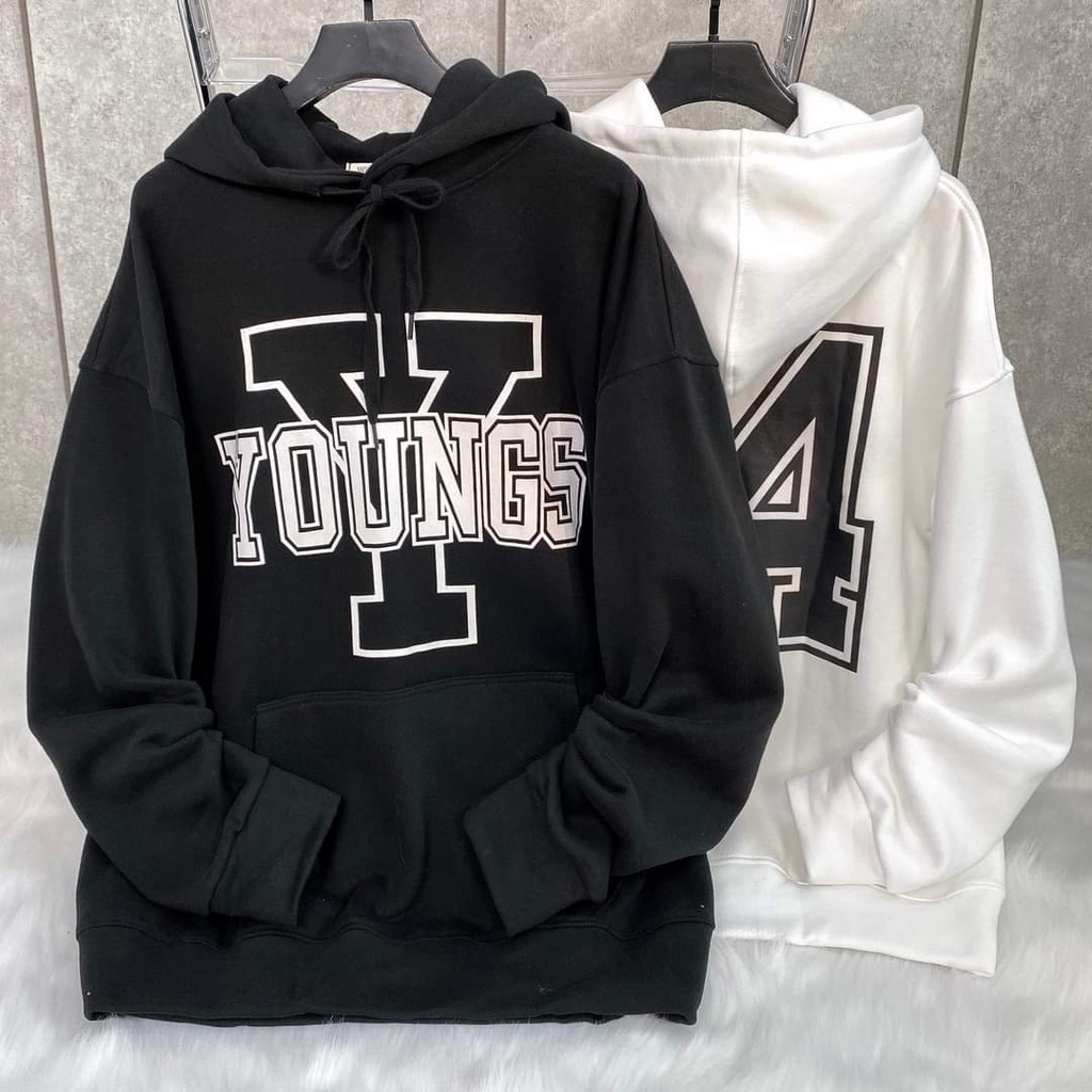 Áo Hoodie Form Rộng YOUNG Tay Dài Vải Nỉ Lót Bông Dày Dặn Ulzzang Unisex