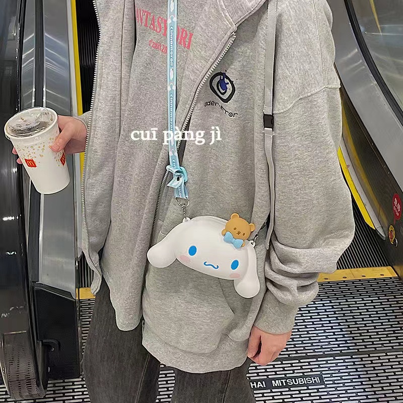 Túi Đeo Chéo Đựng Tiền Xu Son Môi Chìa Khóa Bằng Silicon Hình Sanrio Melody Kuromi Hello Kitty Cinnamoroll Cho Học Sinh
