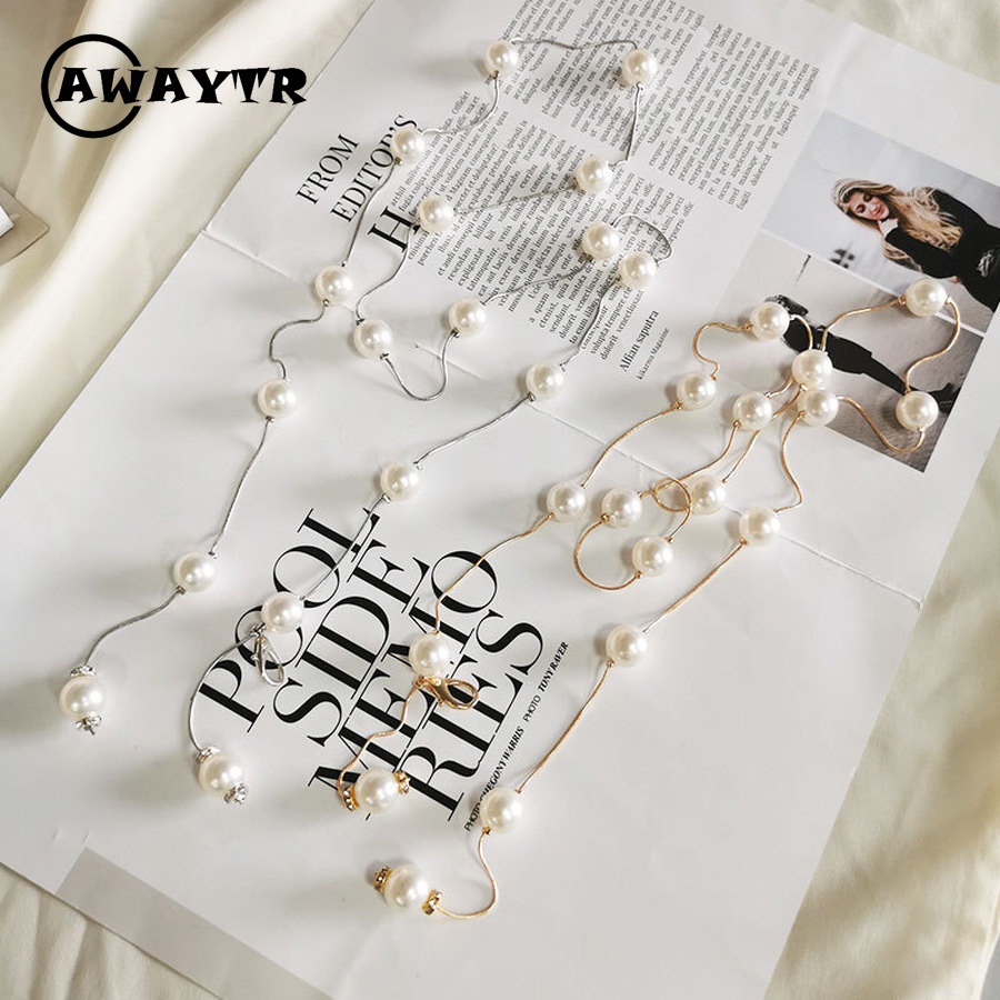 Thắt Lưng Dây Xích Mỏng Đính Ngọc Trai Kim Cương Giả Đơn Giản Ngọt Ngào Thời Trang Hàn Quốc