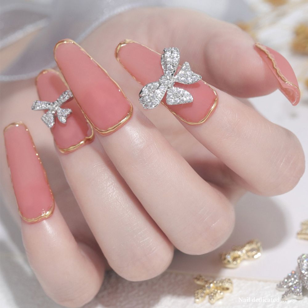 [Hàng mới về] Phụ kiện trang trí móng tay hình nơ / gấu / mèo may mắn đính đá zircon lấp lánh sang trọng diy