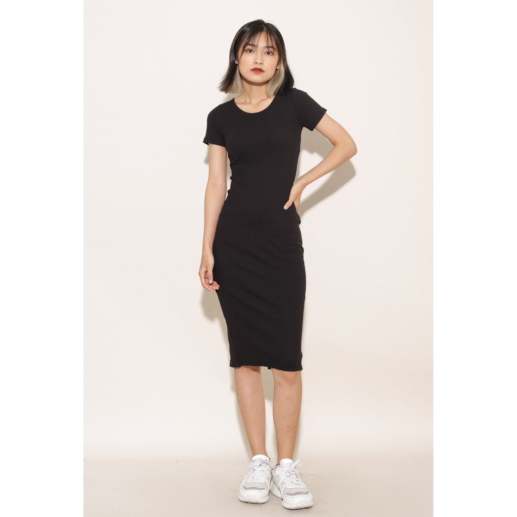 [Mã FAMALLT5 giảm 15% đơn 150k] Đầm nữ dáng ôm ngắn tay thời trang GAGO slim knit mini dress màu đen GG3278