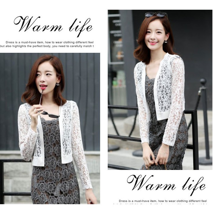 [MỚI VỀ] Áo khoác ren mỏng cardigan họa tiết dài tay có 2 màu đen và trắng | BigBuy360 - bigbuy360.vn