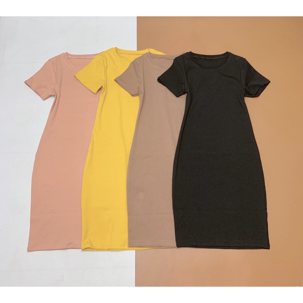 Đầm ôm body cổ tròn tay ngắn chất thun bozip siêu co dãn cực đẹp (ảnh thật) | BigBuy360 - bigbuy360.vn