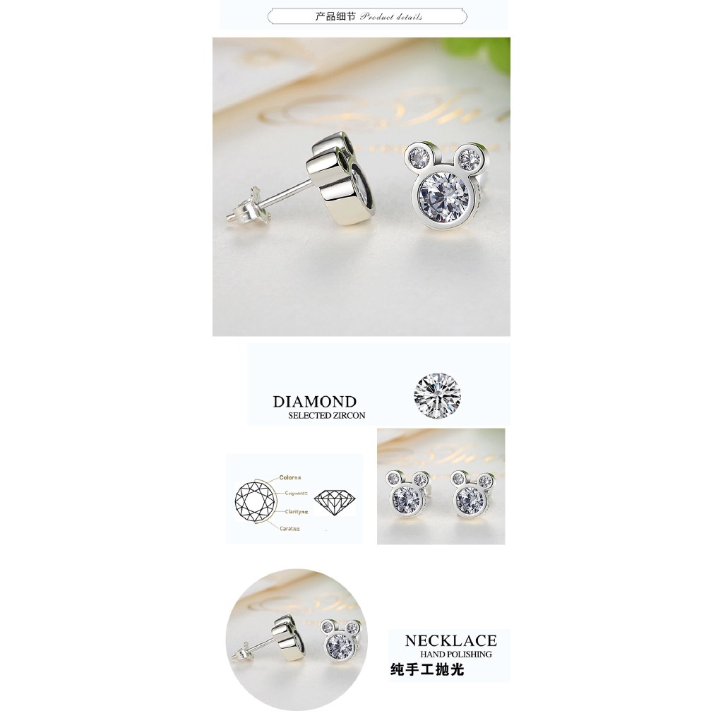 Bông Tai Hình Chuột Mickey Đính Đá Sang Trọng