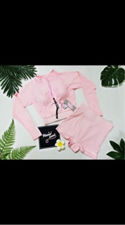 (Có sẵn) set bikini dài tay màu hồng