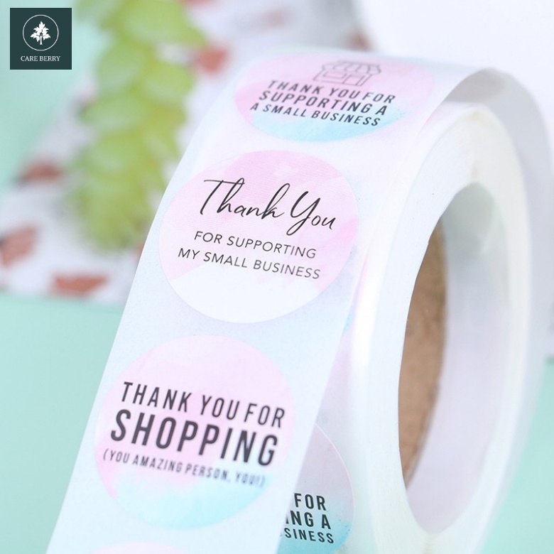 Cuộn 500 miếng dán chữ THANK YOU FOR SHOPPING gói hàng, gói quà, gói bánh, trang trí tiện dụng (sticker dán mẫu mới)