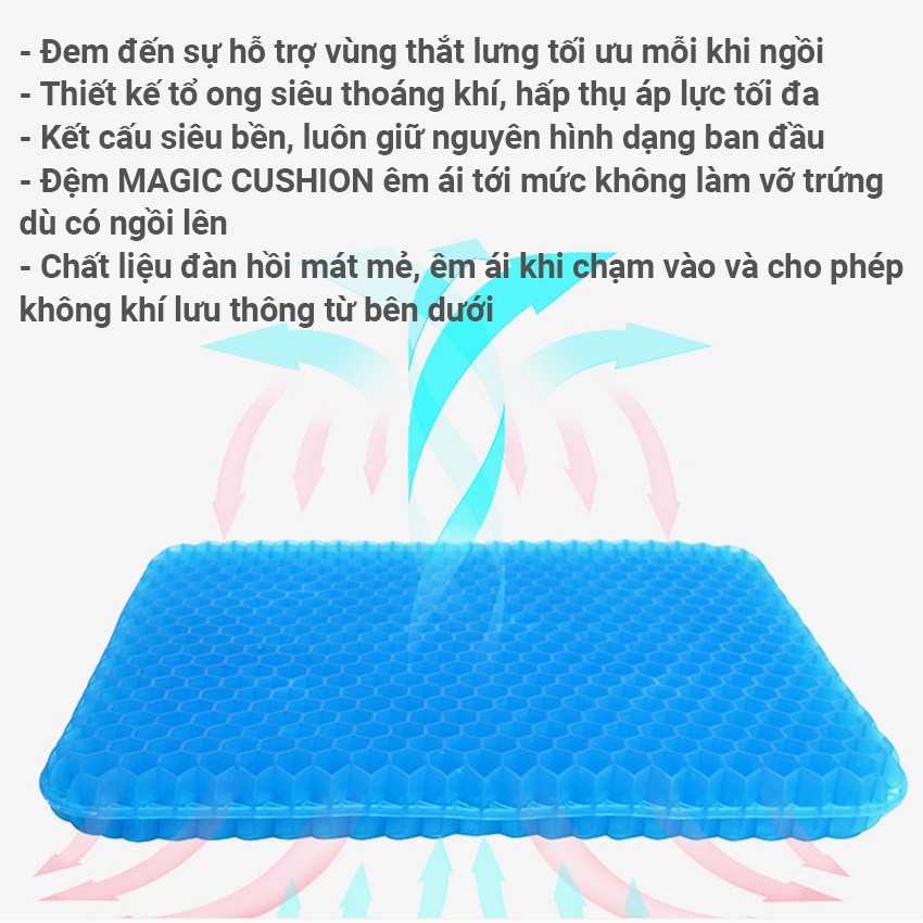 [LOẠI TỐT] Đệm Gel Lót Ghế Văn Phòng - Ngồi lưới 3D Thoáng Khí Tuần Hoàn Máu, Tiện Lợi