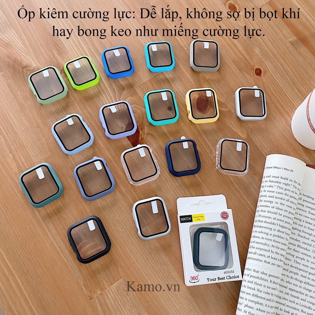 Ốp kèm kính cường lực đồng hồ Áp Pồ series 7 6 5 4 3 se, dán màn hình kiêm ốp size 45mm 44mm 42mm 41mm 40mm 38mm