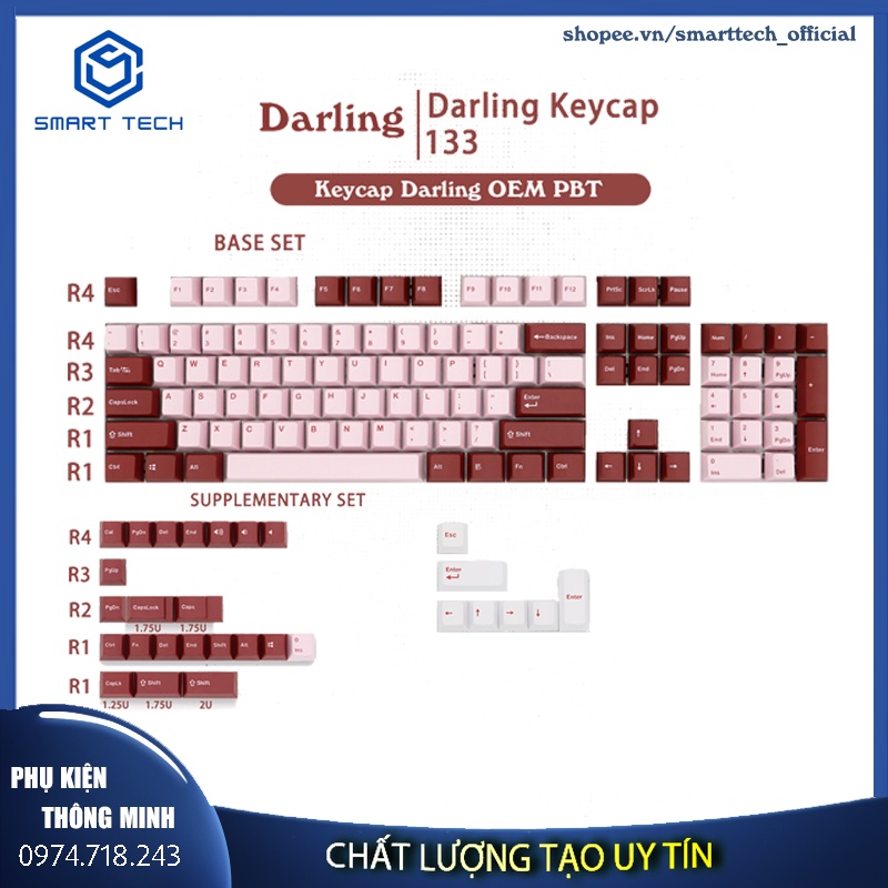 Keycaps PBT 127 Key OEM Profile Đôi Bắn Cá Tính Darling Keycap Cho Switch Cherry MX Bàn Phím Cơ 61/68/87/104