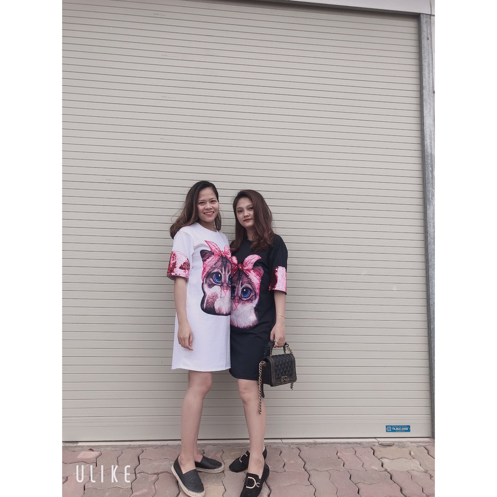 Váy Suông In Hình Mèo Kim Sa Đính Hạt | BigBuy360 - bigbuy360.vn
