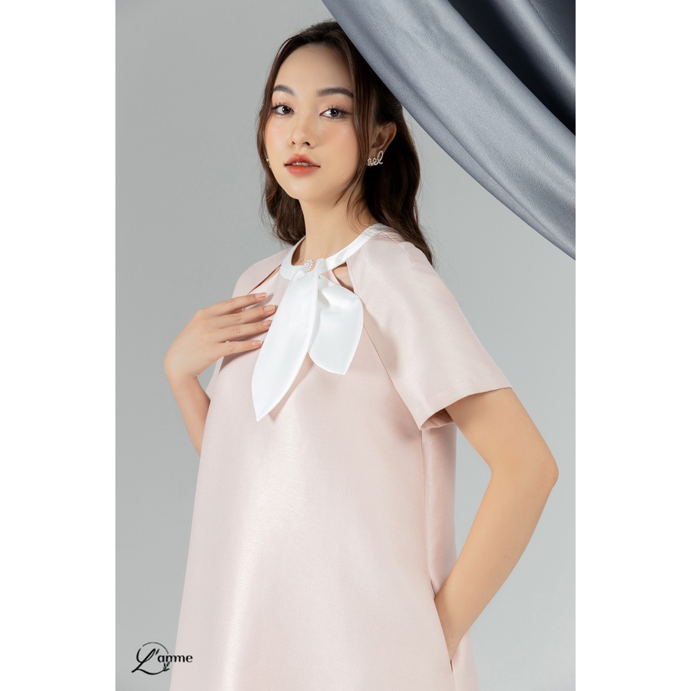 [NEW ARRIVIAL] Đầm bầu đẹp cổ nơ đính đá TATA DRESS, chất vải tafta ánh hồng, kiểu dáng sang trọng, lịch sự