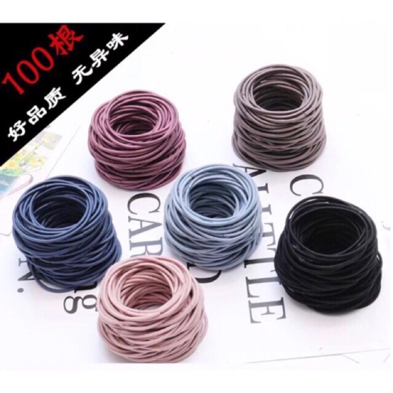 Set 100 dây thun cột tóc túi zip mix 5 màu siêu dai