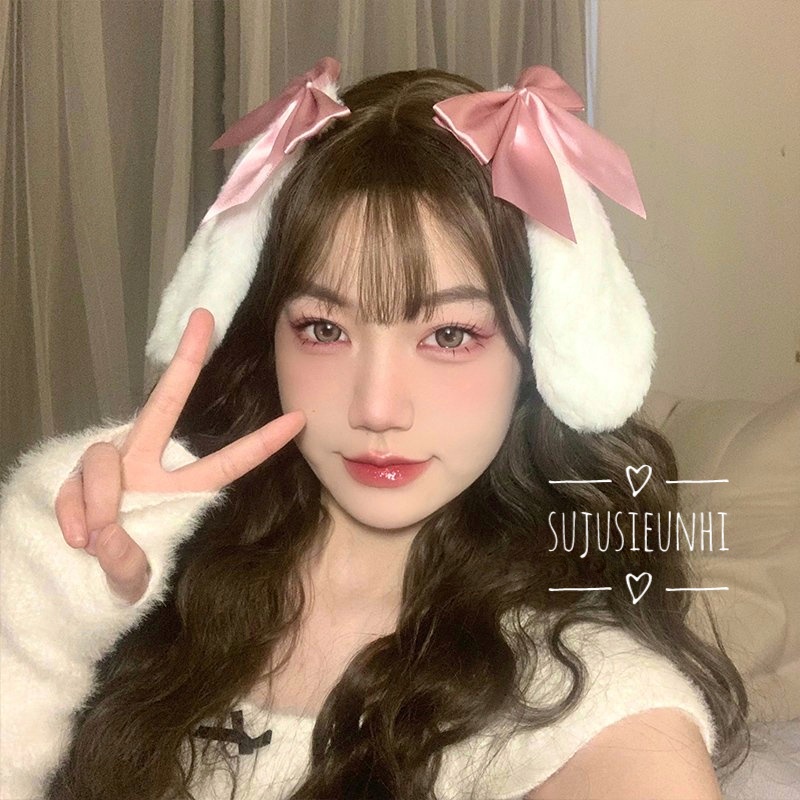 (2 size- đủ màu) kẹp tóc tai thỏ bông mềm mại đính nơ phong cách lolita