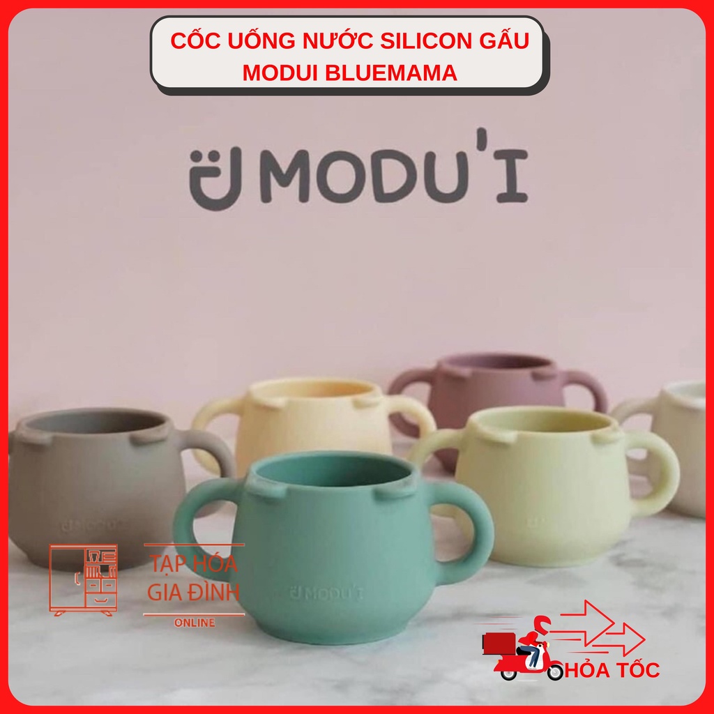 Cốc uống nước silicon hình gấu modui bluemama cao cấp an toàn cho bé