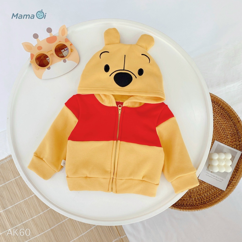 AK60 ÁO KHOÁC GẤU POOH CÓ MŨ SIÊU DỄ THƯƠNG CHO BÉ CỦA MAMAOI -  THỜI TRANG CHO BÉ