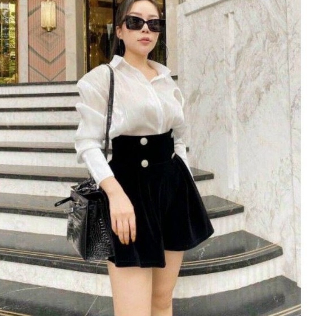 Quần Short Nhung Phồng 4 Khuy- Short Nhung Nữ