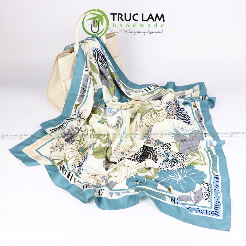 Khăn Lụa Vuông Choàng Cổ Thời Trang Nữ Cao Cấp Họa Tiết Hoa Nổi 90x90cm - Trúc Lâm Handmade