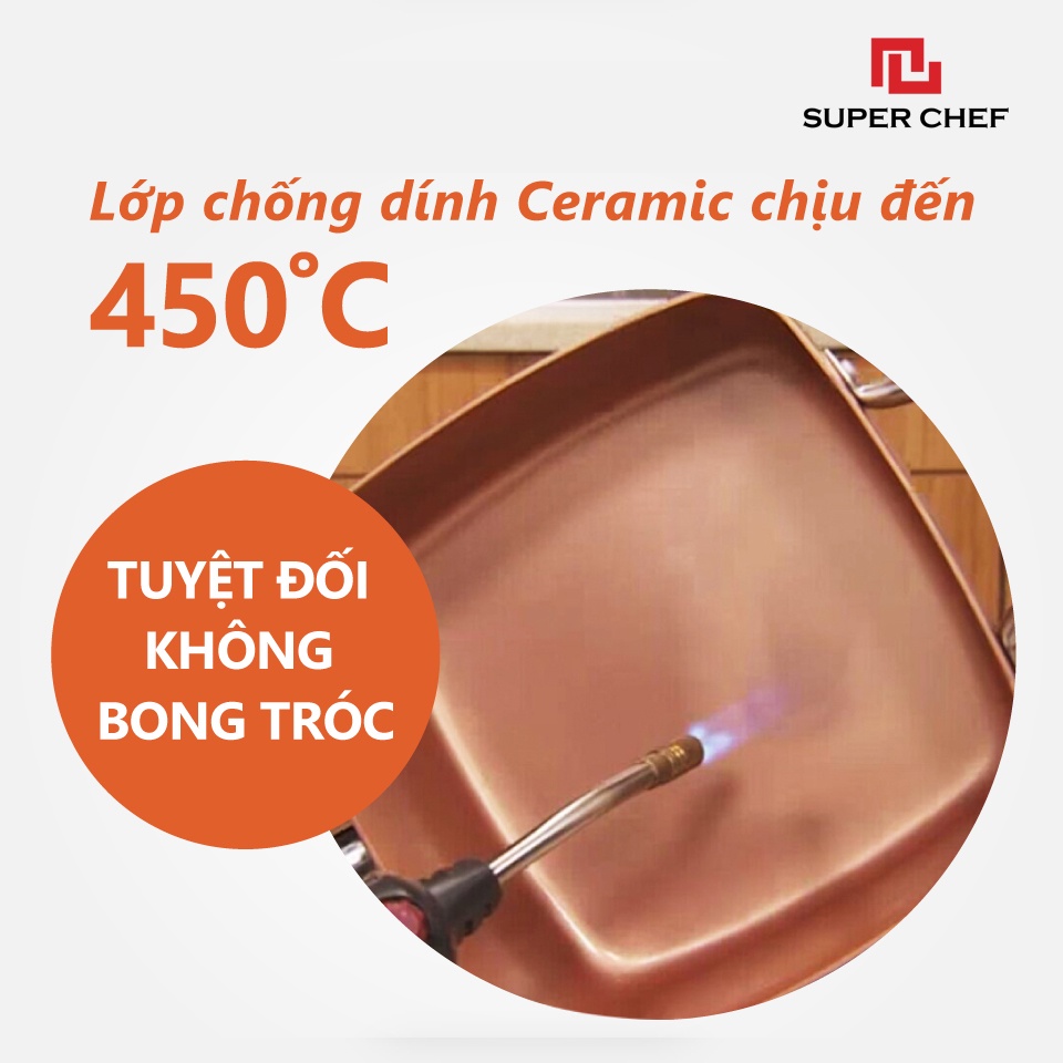 [Mã BMBAU50 giảm 7% đơn 99K] Nồi Vuông Cán Dài Tráng Men Ceramic Super Chef An Toàn Siêu Bền