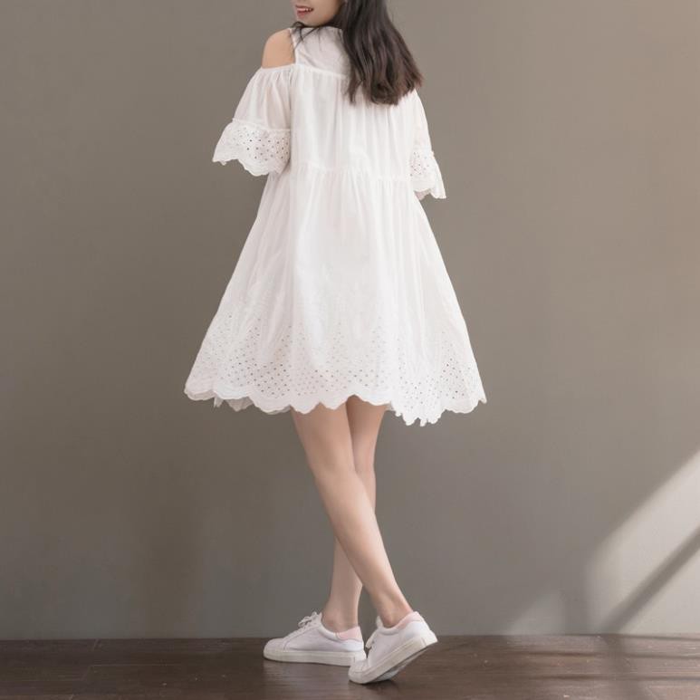 Váy babydoll trắng khoét vai - MS274 (Có ảnh thật) ◦
