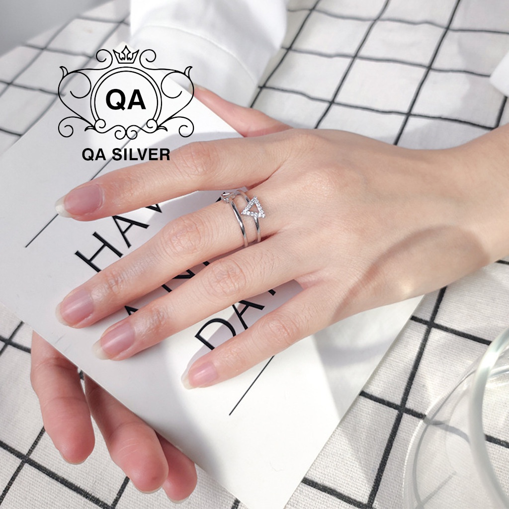 Nhẫn bạc 925 tầng mặt tam giác khảm đá nhẫn nữ hình học S925 TRIANGLE Silver Ring QA SILVER RI220102