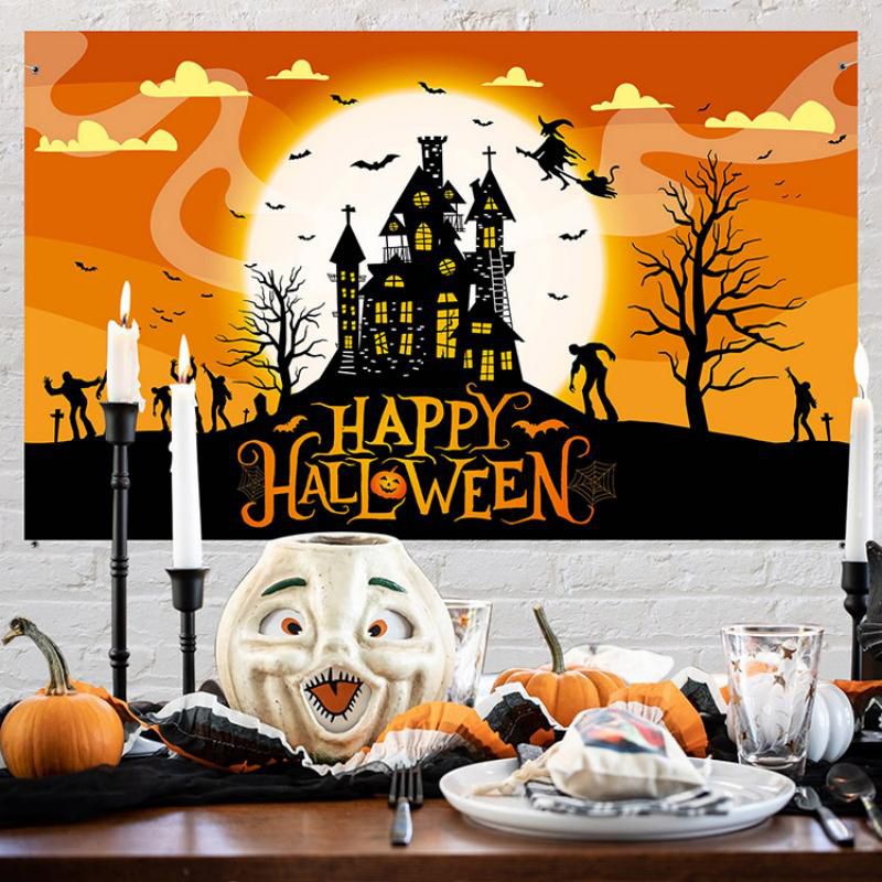 Halloween Party Castle Pumpkin Witch Background Cloth Banner Photography Props