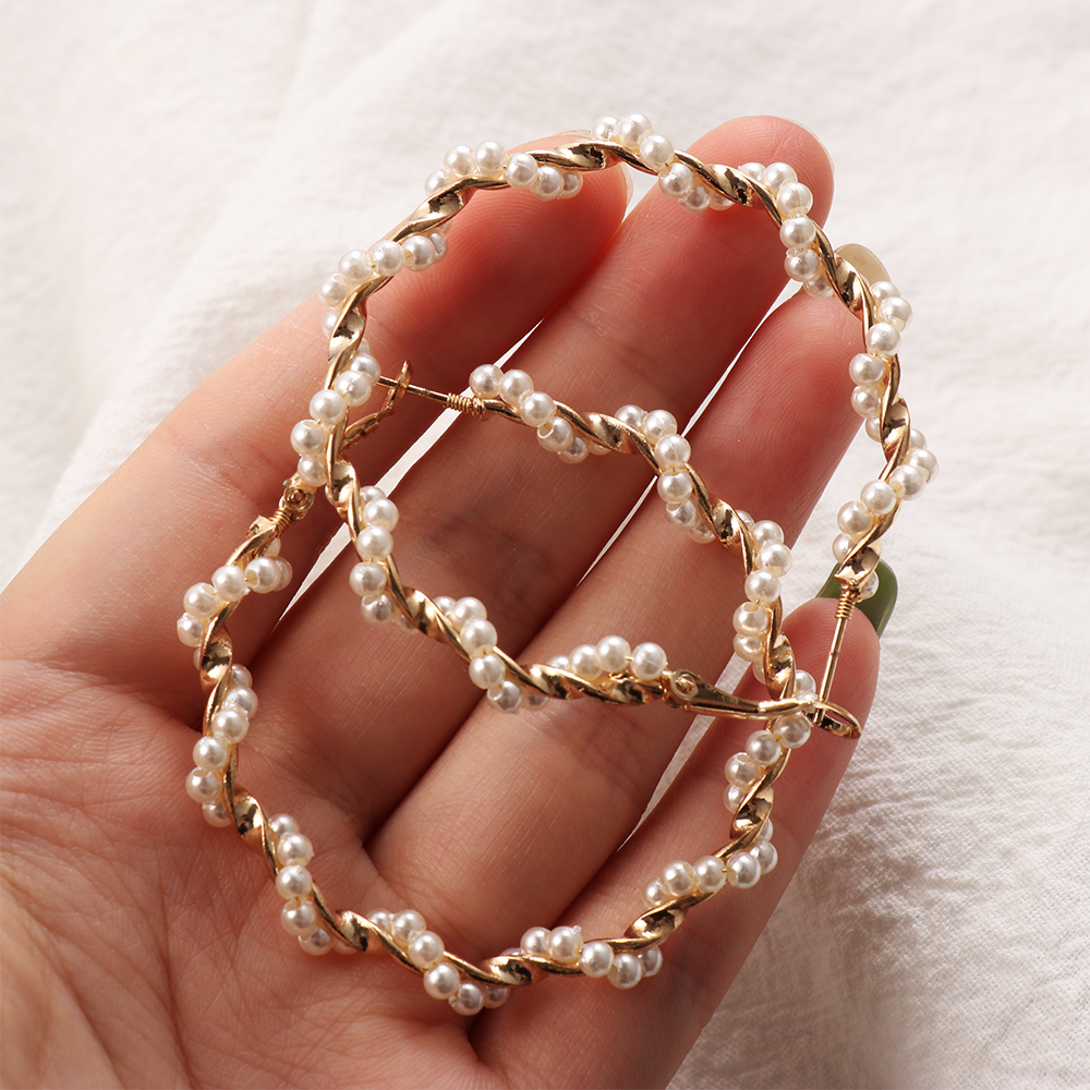 (Hàng Mới Về) Đôi Khuyên Tai Nữ Hình Tròn Lớn Đính Ngọc Trai Xinh Xắn