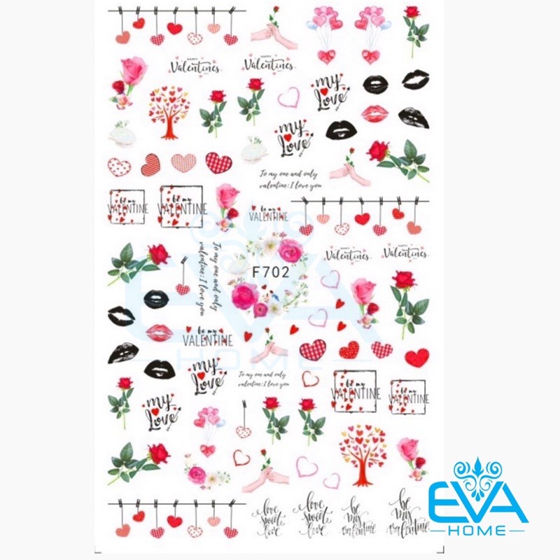 Decal Dán Móng Tay 3D Nail Sticker Tráng Trí Hoạ Tiết Chủ Đề Tình Yêu Valentine F702