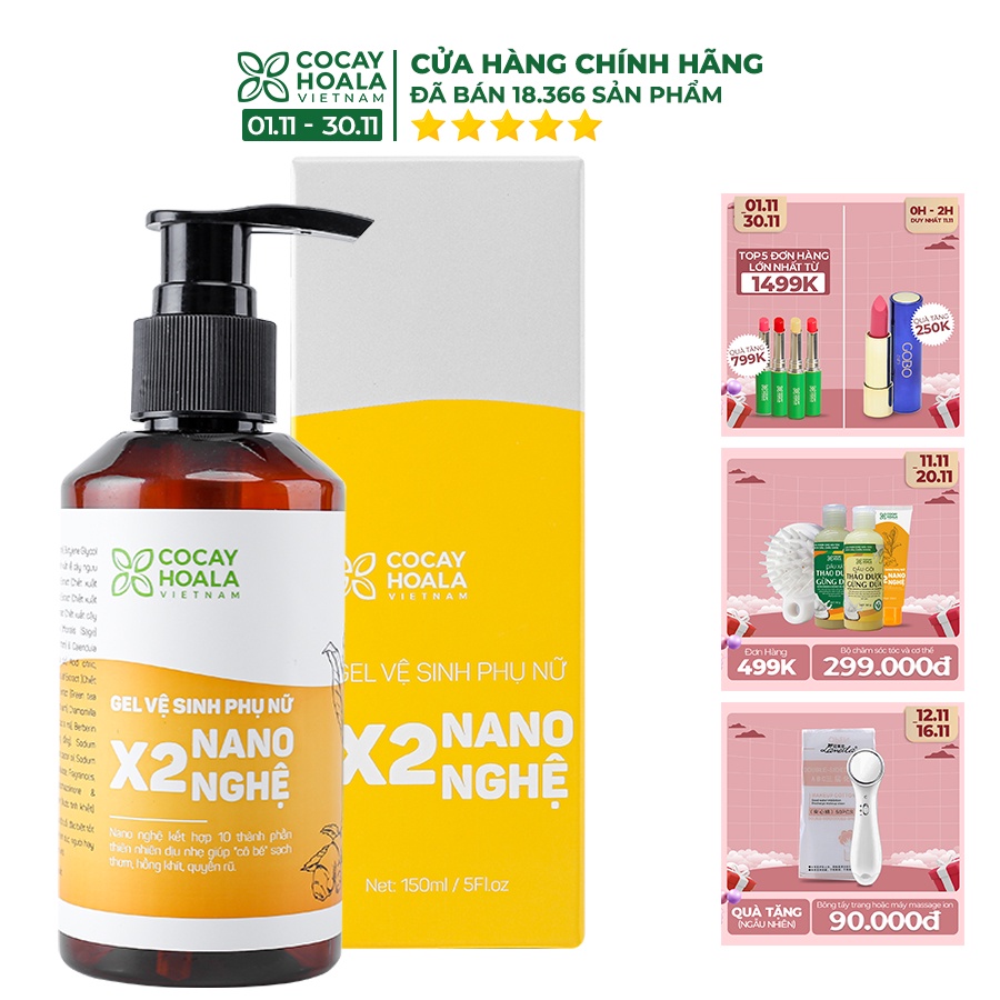 Dung dịch vệ sinh phụ nữ Giảm Ngứa Gel X2 Nano Nghệ Cỏ Cây Hoa Lá 150 ml