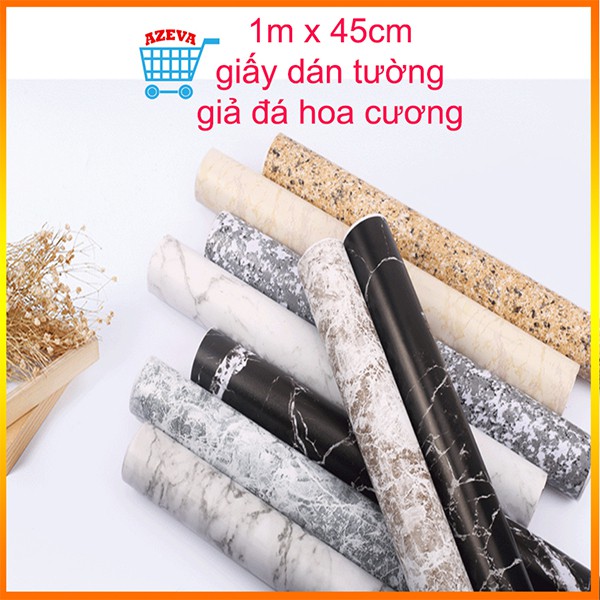 Giấy dán tường đá hoa cương giá bán 1m x 45cm, decal giấy dán tường giả đá hoa cương keo sẵn - AZEVA