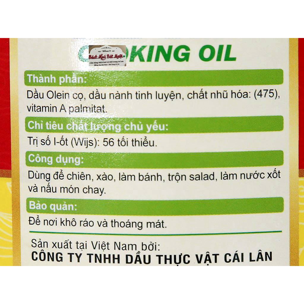 Dầu thực vật tinh luyện Cái Lân can 2 lít