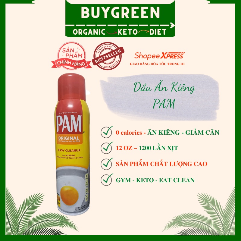 ✓[CHÍNH HÃNG]✓ PAM 12 oz ( ~ 1200 lần xịt ) [ chai mới ] Dầu Ăn Kiêng 0  calories Dạng Xịt hạt cải Pam original 12 oz. | Shopee Việt Nam